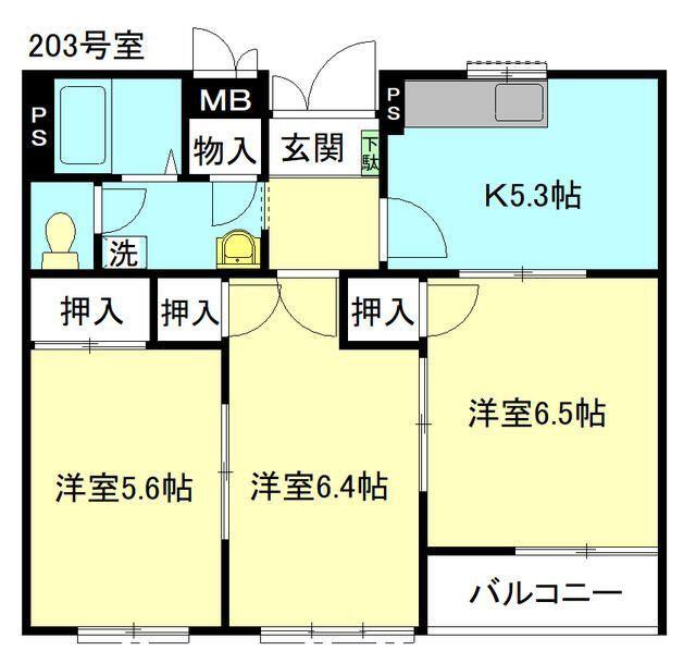 アピアスリーゼA棟(3K/1階)の間取り写真