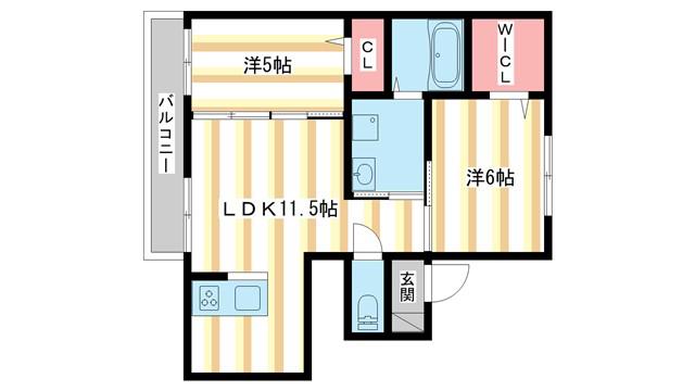 グランデュオI(2LDK/1階)の間取り写真