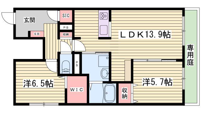 オカバ姫路岡町シャーメゾン A(2LDK/2階)の間取り写真