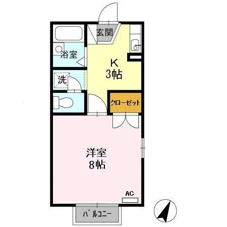 ファミール堀部III A棟(1K/2階)の間取り写真