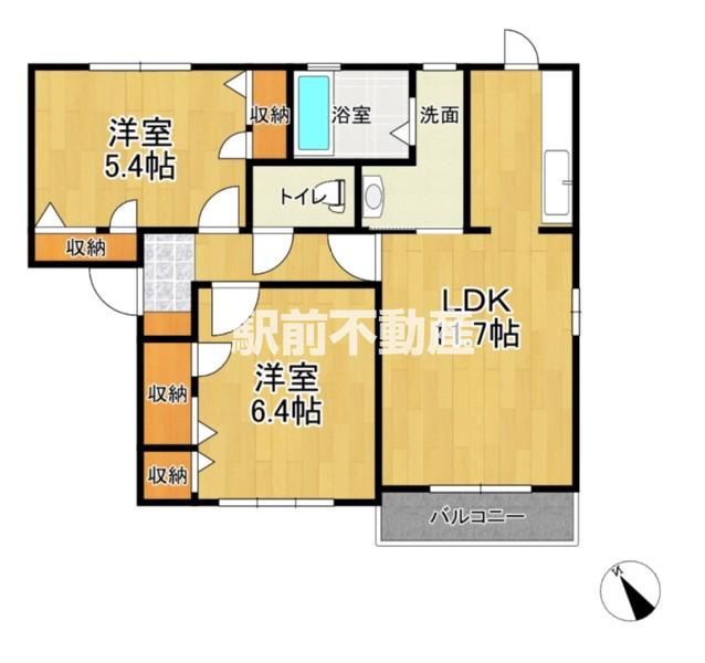 グランディール(2LDK/1階)の間取り写真
