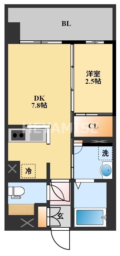 フロンティアききつII(1DK/5階)の間取り写真
