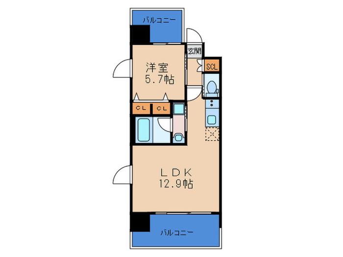 ディームス福島(1LDK/8階)の間取り写真