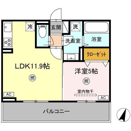 ディアプレイス(1LDK/3階)の間取り写真
