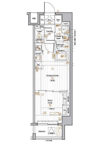PREMIUM CUBE 池袋本町(1DK/3階)の間取り写真