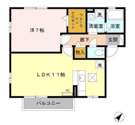 ブリック東松原(1LDK/1階)の間取り写真