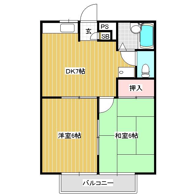 メゾン三郷2号棟(2DK/2階)の間取り写真