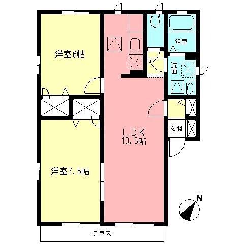 エスポワール立野C(2LDK/1階)の間取り写真