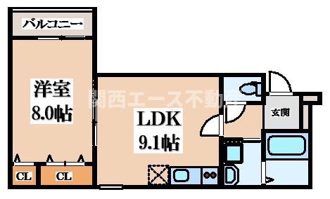 フジパレス近鉄八尾II番館(1LDK/2階)の間取り写真
