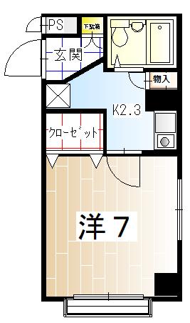 セレス南台(1K/2階)の間取り写真