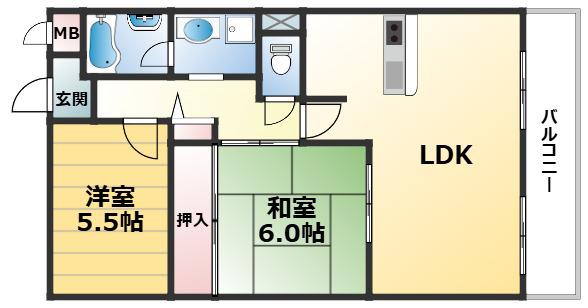 ソレアード東鴻池(2LDK/3階)の間取り写真