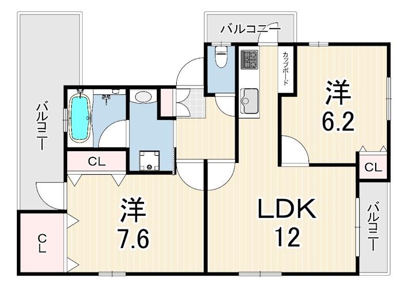 リフュージュ本山(2LDK/3階)の間取り写真