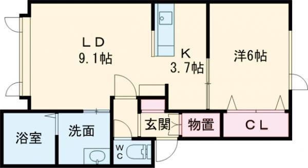 ボヌール錦町B・C(1LDK/2階)の間取り写真