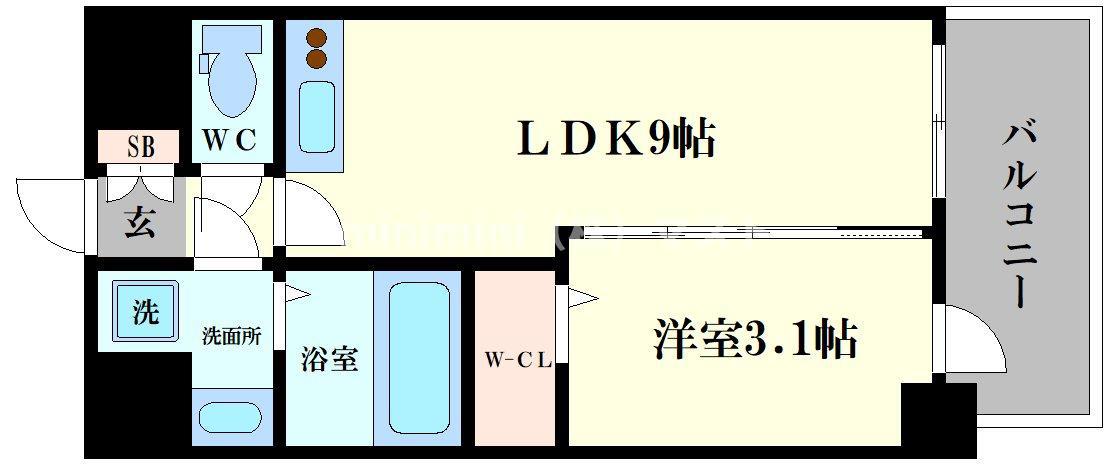 エスグランデ難波グランツ(1LDK/5階)の間取り写真