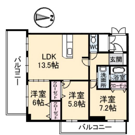 ヴィラージュ緑井(3LDK/3階)の間取り写真