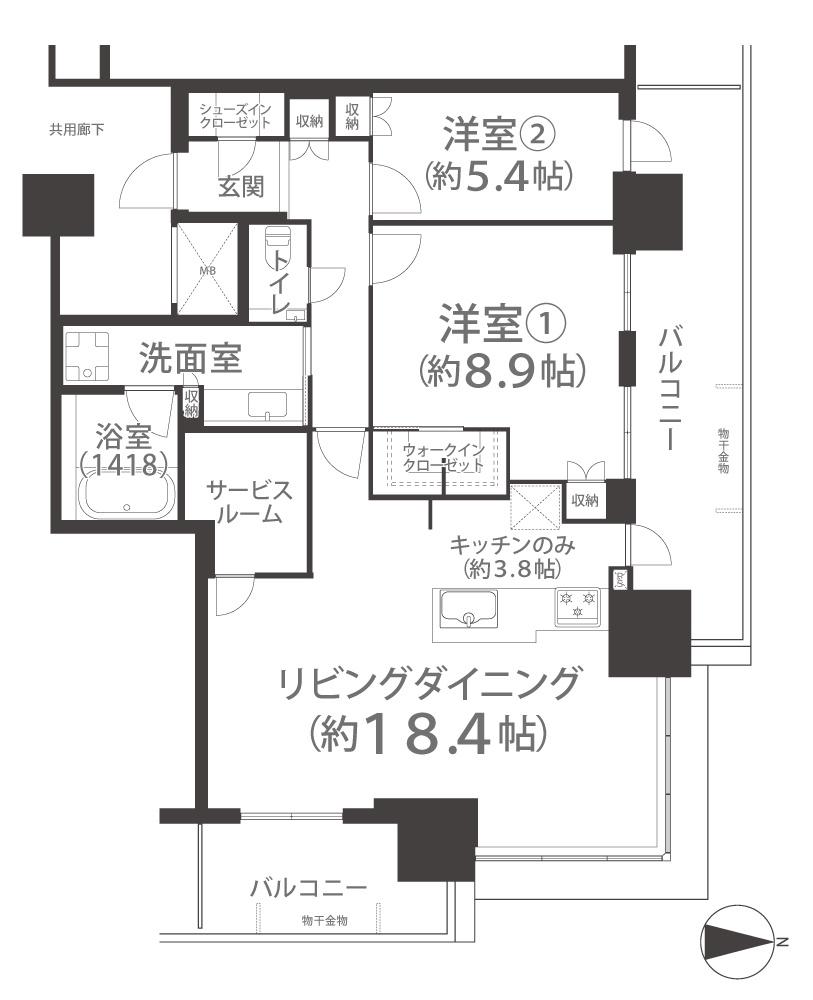 プラウドタワー岡山(2LDK/24階)の間取り写真
