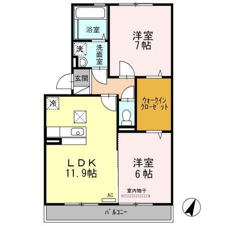 シナモンリッジ南II(2LDK/1階)の間取り写真