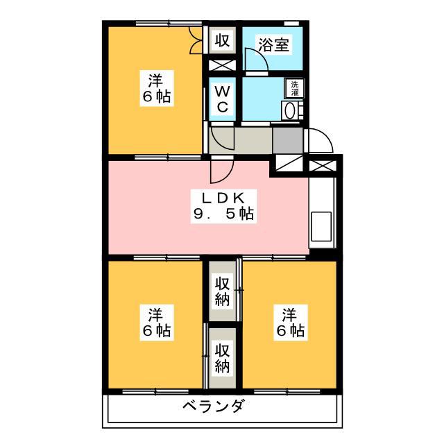 ペアシティー A(3DK/2階)の間取り写真