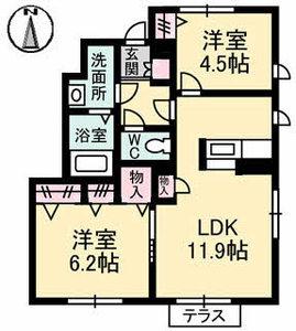 シャーメゾン上泉(2LDK/1階)の間取り写真