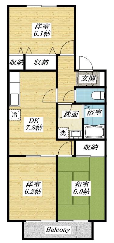 グリーンプラザII(3DK/1階)の間取り写真