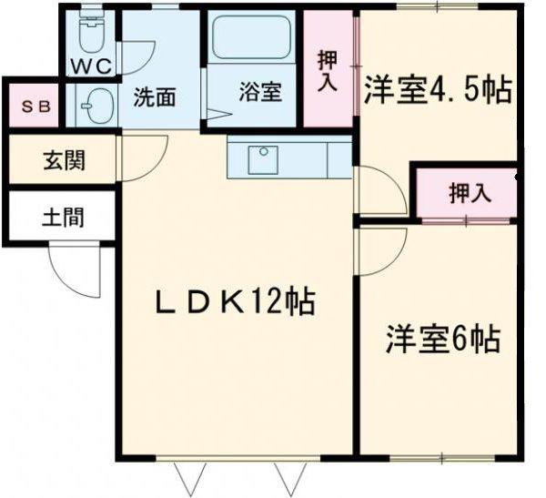 ハイツROKO(2LDK/1階)の間取り写真