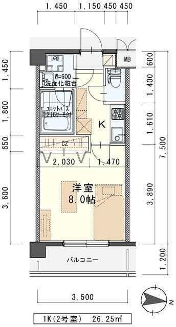 しゃとれ山手町(1K/2階)の間取り写真