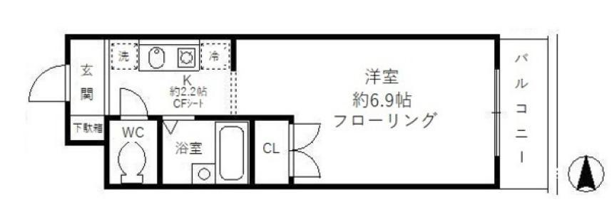 ファインクレスト富士見ヶ丘(1K/1階)の間取り写真