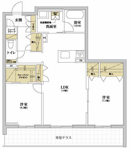 PROGRESS沖浜(2LDK/1階)の間取り写真