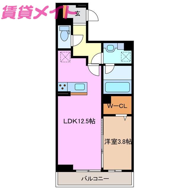 ディーシャンブル富田(1LDK/2階)の間取り写真