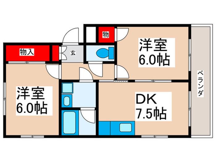 SUNCTY HIKOTA C-2(2DK/2階)の間取り写真