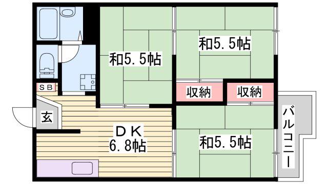 KIグリーンハイツ(3DK/2階)の間取り写真