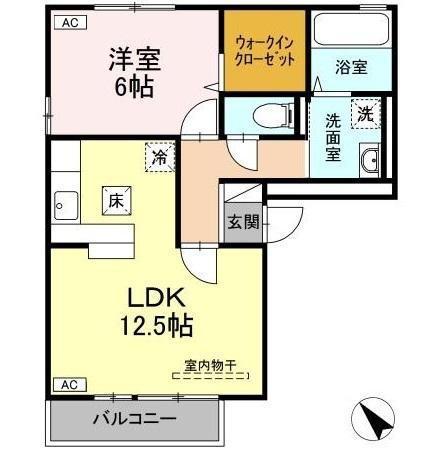 リビングタウン両三柳B棟(1LDK/1階)の間取り写真