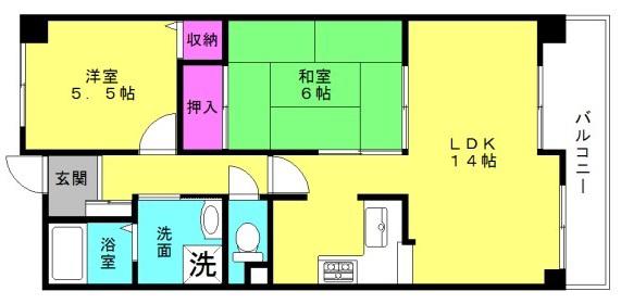 プレステージ土山(2LDK/6階)の間取り写真