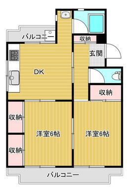 ハイツカノヤ(2DK/1階)の間取り写真
