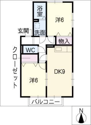 インペリアル浦里B棟(2DK/1階)の間取り写真