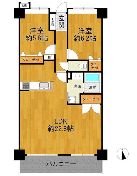 アンピール海の中道(2LDK/2階)の間取り写真