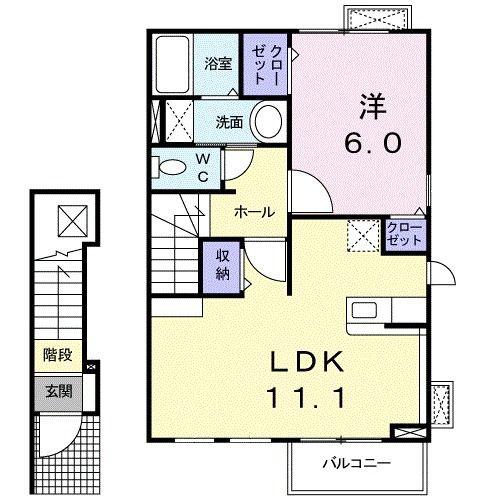 プラシードKII(1LDK/2階)の間取り写真