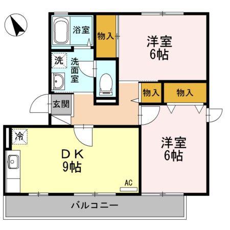 ハイカムール八乙女ST I(2DK/3階)の間取り写真