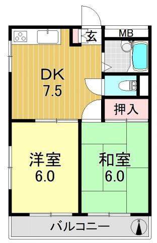 アイキューブ流町(2DK/4階)の間取り写真