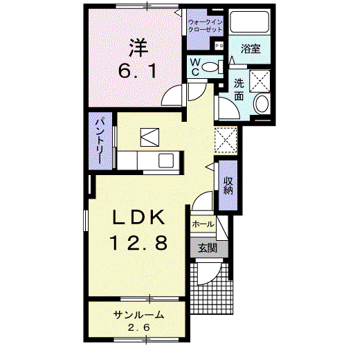 ソレイユ高岡I(1LDK/1階)の間取り写真