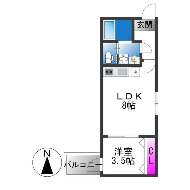 アプローズ新深江(1LDK/3階)の間取り写真