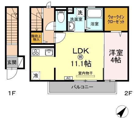 D-ROOM豊(1LDK/2階)の間取り写真