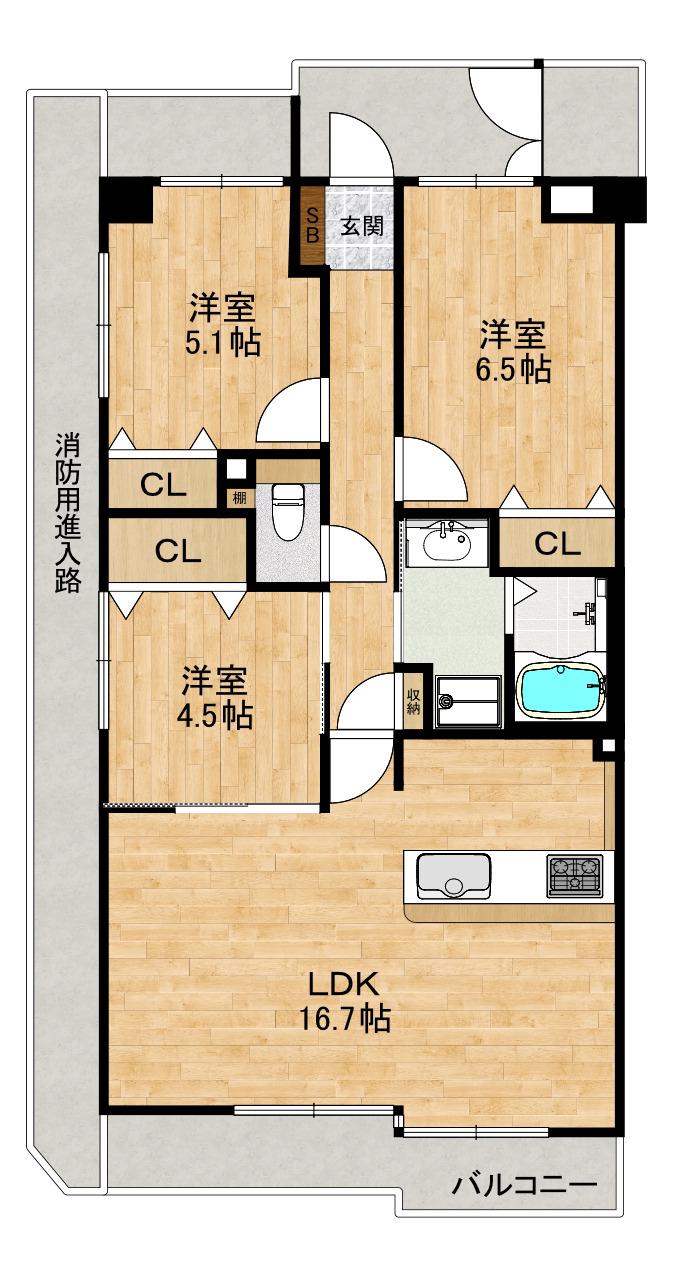 エーベル塚口(3LDK/5階)の間取り写真