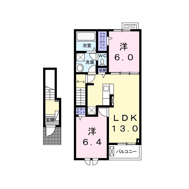 SPRING HILL B(2LDK/2階)の間取り写真