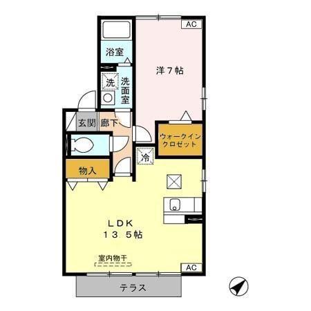 プラムフィールドA棟(1LDK/1階)の間取り写真
