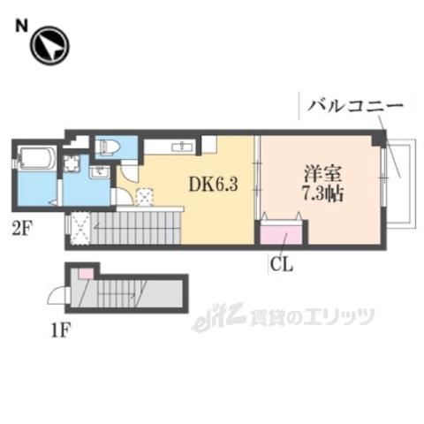 エヌキュート今堅田Ⅰ(1DK/2階)の間取り写真