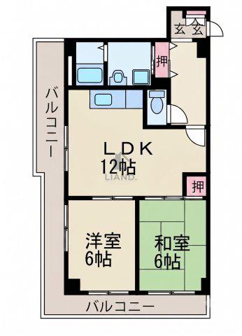 マイナミハイツII(2LDK/1階)の間取り写真