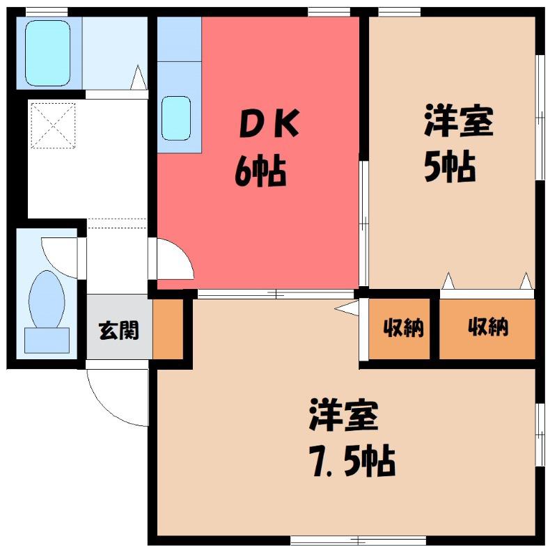 レトア絹香B(2DK/2階)の間取り写真
