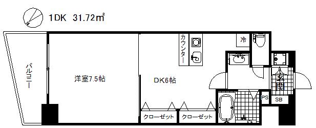 アスヴェルみなと元町オーシャンフロント(1DK/8階)の間取り写真