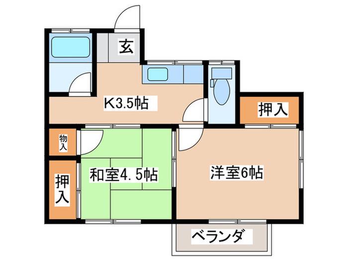 セレナ東海岸北(2K/2階)の間取り写真